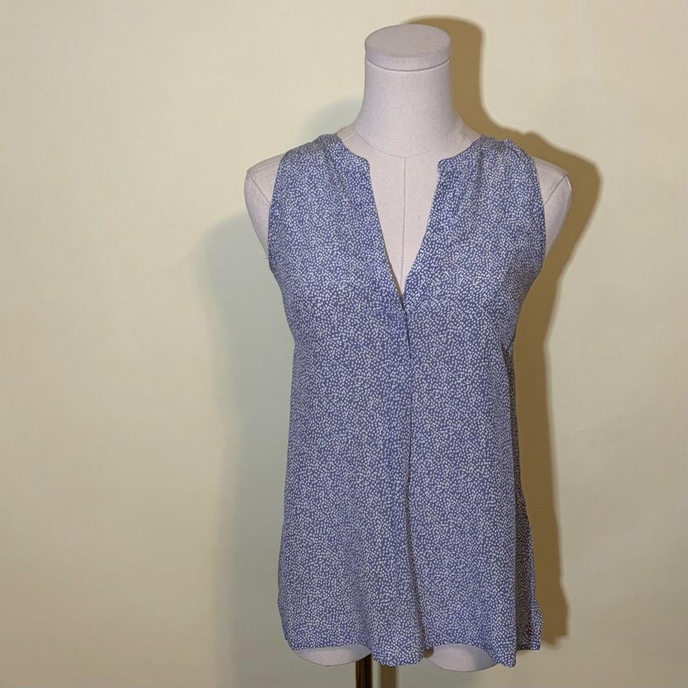 Joie Women’s Blue & White Dotted Silk Sleeveless Blouse S